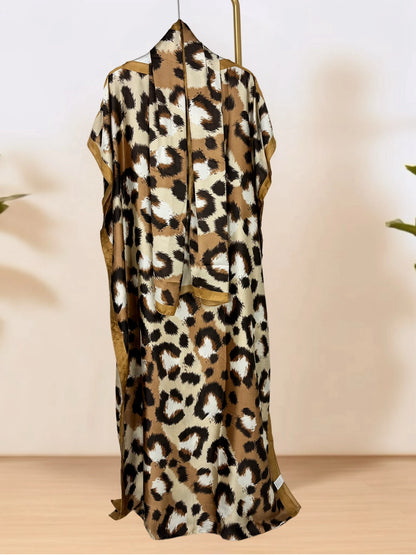 Floral Print Kaftan Dress with Scarf