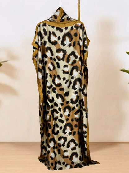 Floral Print Kaftan Dress with Scarf