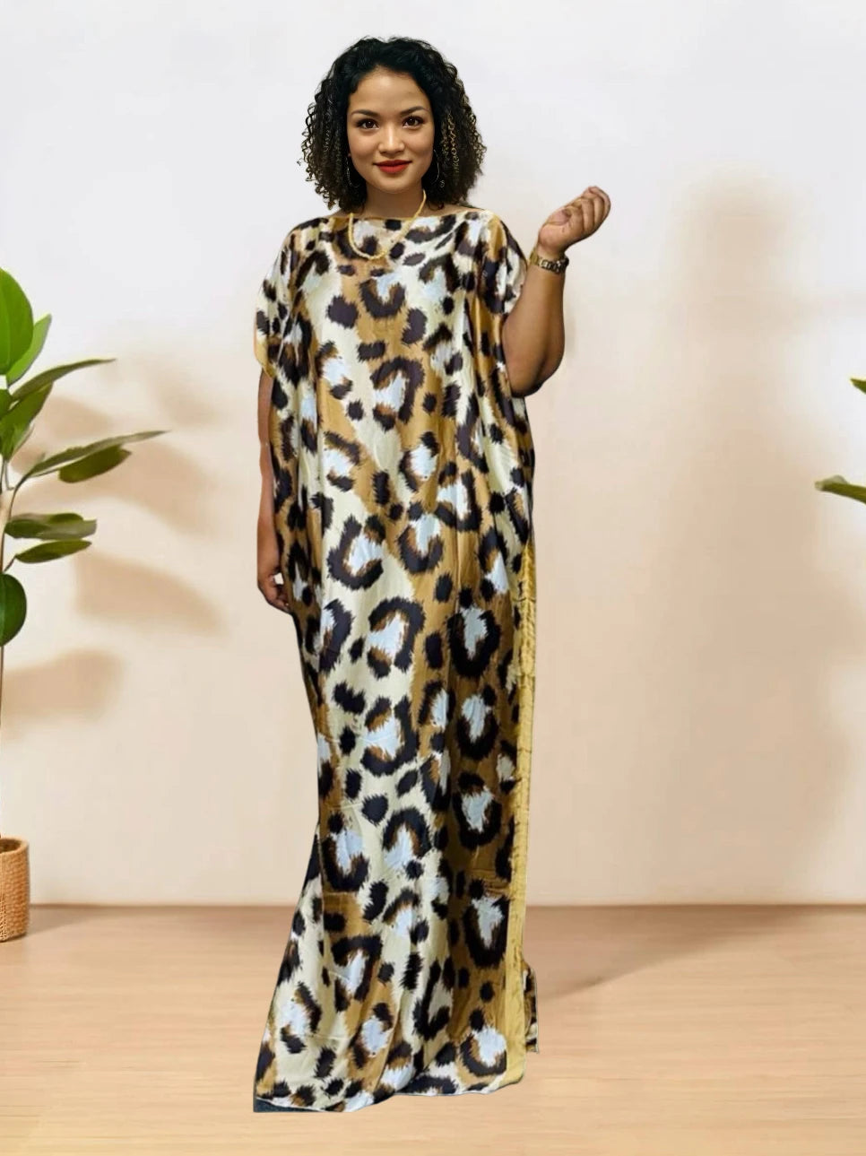 Floral Print Kaftan Dress with Scarf