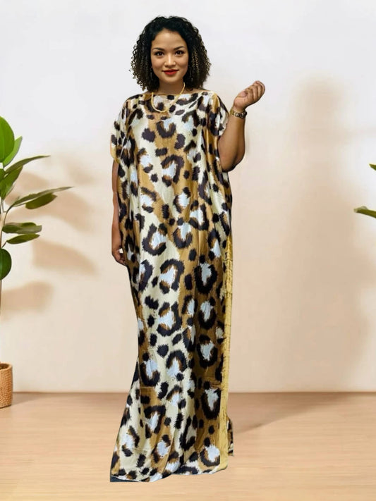 Floral Print Kaftan Dress with Scarf