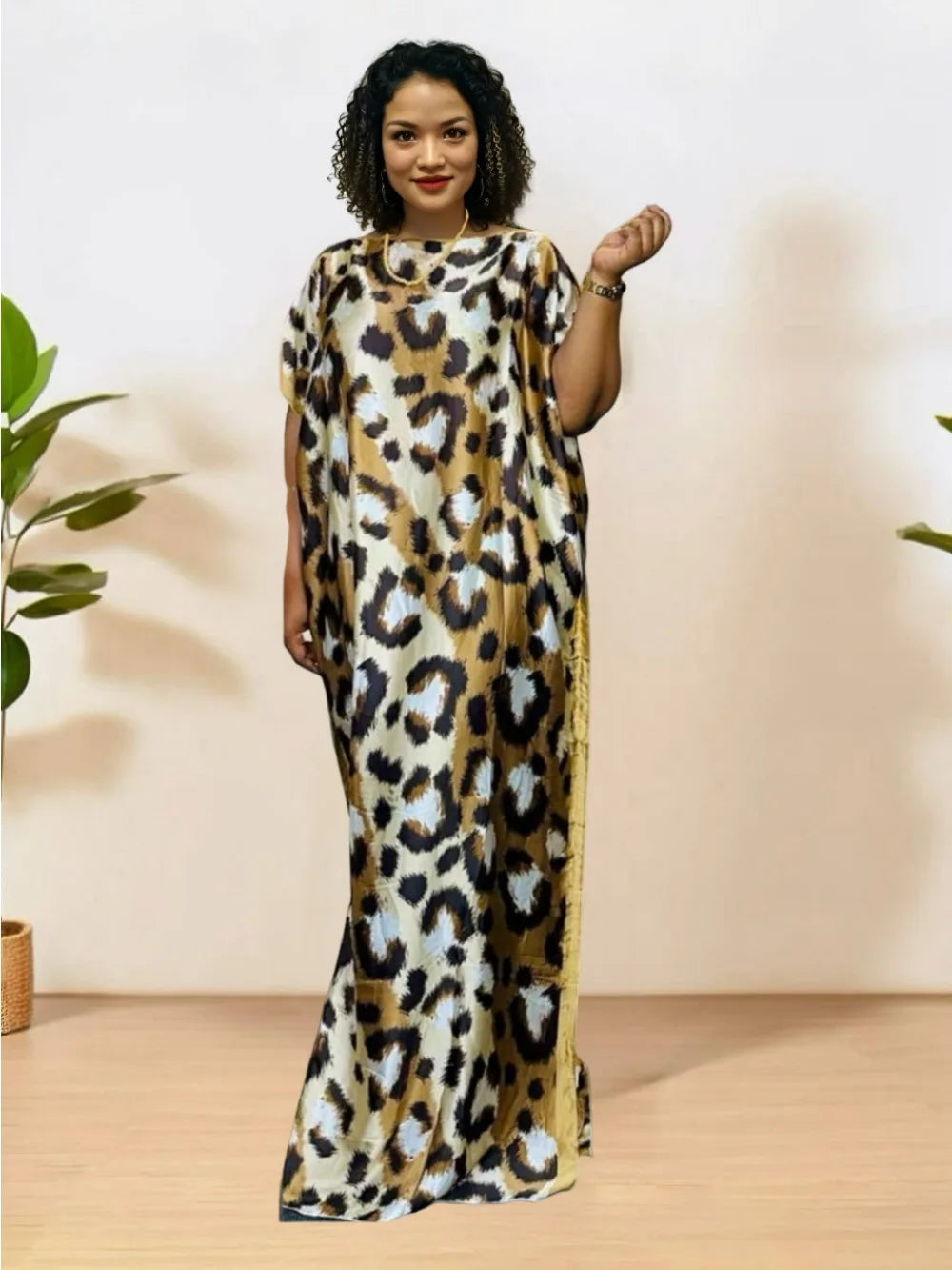 Floral Print Kaftan Dress with Scarf